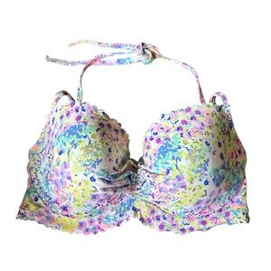 Victoria’s Secret Bikini Bra Halter Tie Top 34DD Floral Multicolor Underwire